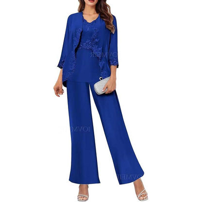 3PC Mother of The Bride Pants Suits Wedding Pantsuits Formal Outfit Sets