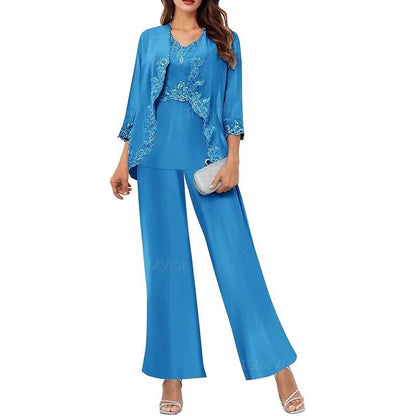 3PC Mother of The Bride Pants Suits Wedding Pantsuits Formal Outfit Sets