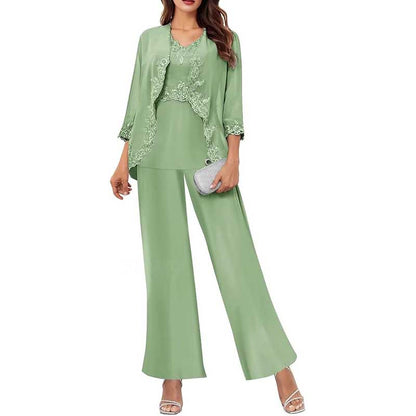 3PC Mother of The Bride Pants Suits Wedding Pantsuits Formal Outfit Sets