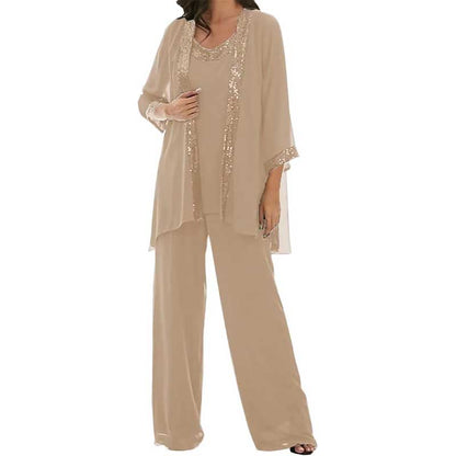 3 Pcs Mother of The Bride Outfit Wedding 3/4 Sleeves Formal Pantsuit with Jacket