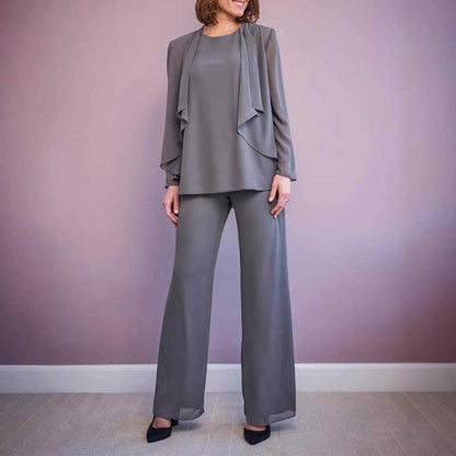 3 Piece Mother of The Bride Pantsuits with Jackets Long Sleeve Formal Pant Suits