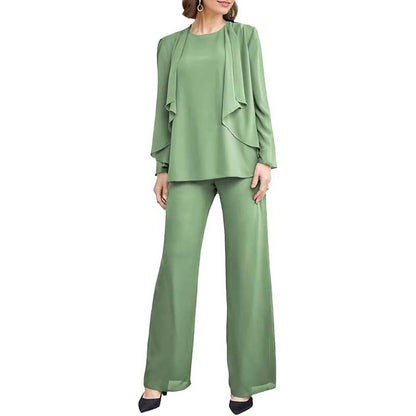 3 Piece Mother of The Bride Pantsuits with Jackets Long Sleeve Formal Pant Suits