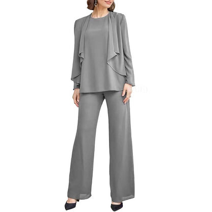 3 Piece Mother of The Bride Pantsuits with Jackets Long Sleeve Formal Pant Suits