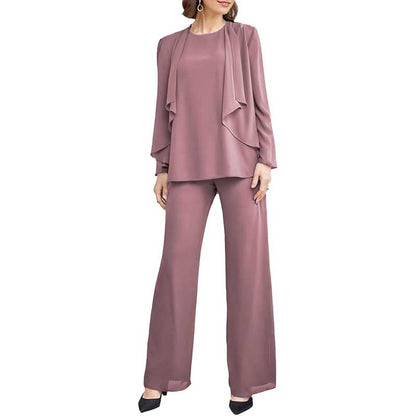 3 Piece Mother of The Bride Pantsuits with Jackets Long Sleeve Formal Pant Suits