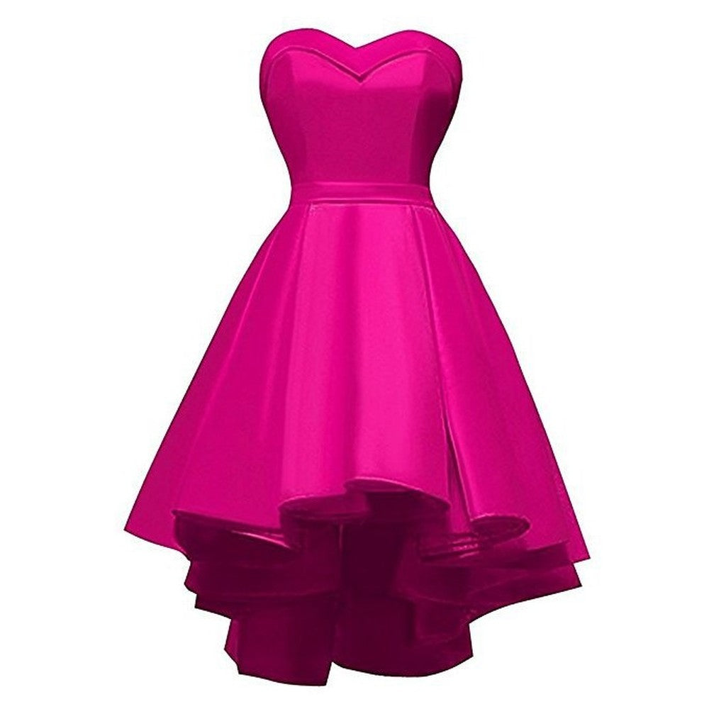 Short Satin Homecoming Dress Strapless Prom Dress Short Party Dress