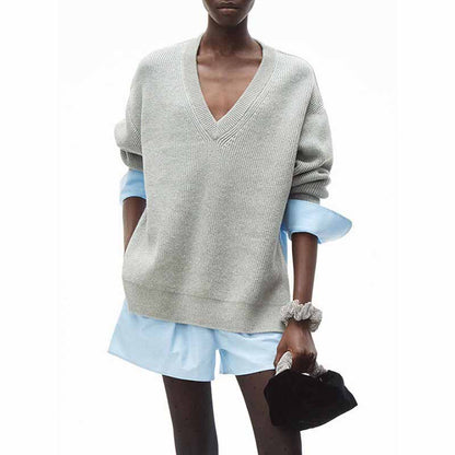 Women's Middle Length Color Block Sweaters Trendy Sweaters