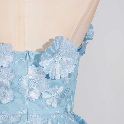 3D Floral Flower Strapless Midi Dress