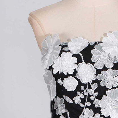 3D Floral Flower Strapless Midi Dress