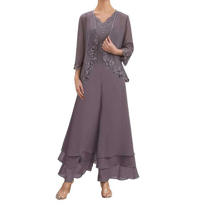 Mother of The Bride Pants Suits with Jacket 2 Pieces Wedding Guest Outfit