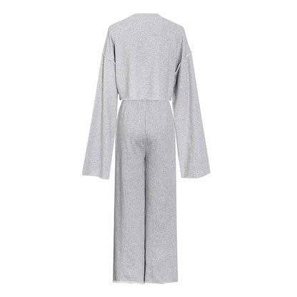 Women's casual 3 pieces pantsuits long sleeved hoodie with wide leg pants