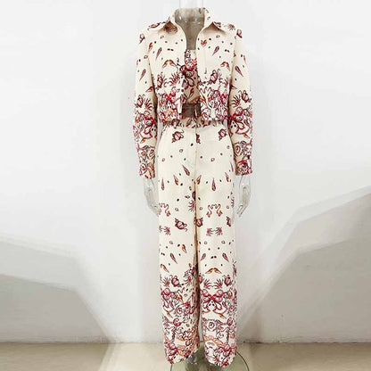 Wide-Leg 3-Piece Suit Womens Floral suit, Pantsuit Crop Bra Top Blazer Pant Suit