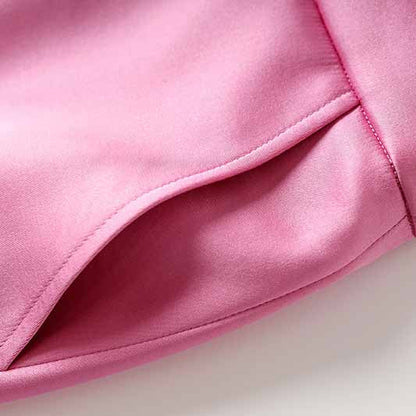 Women Loose Pink Set fit Blazer + Bra + Mini Skirt 3 Pieces Suit