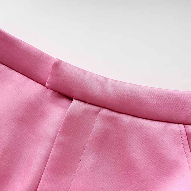 Women Loose Pink Set fit Blazer + Bra + Mini Skirt 3 Pieces Suit
