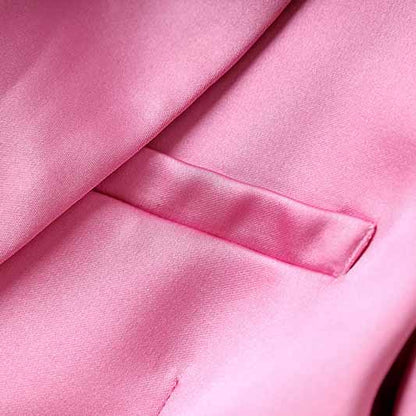 Women Loose Pink Set fit Blazer + Bra + Mini Skirt 3 Pieces Suit