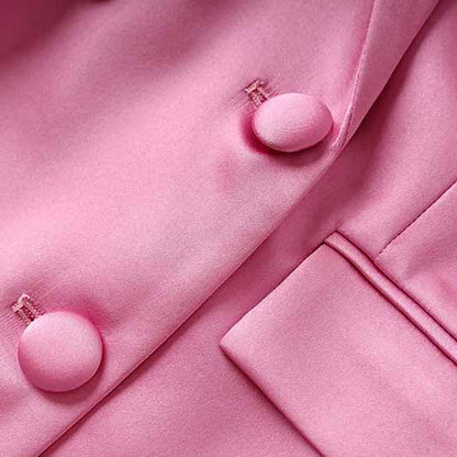 Women Loose Pink Set fit Blazer + Bra + Mini Skirt 3 Pieces Suit