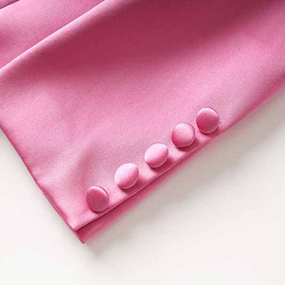 Women Loose Pink Set fit Blazer + Bra + Mini Skirt 3 Pieces Suit