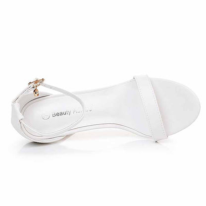 4.13" White Ankle Strap Heels Summer Wedding Dress Heels Prom Shoes