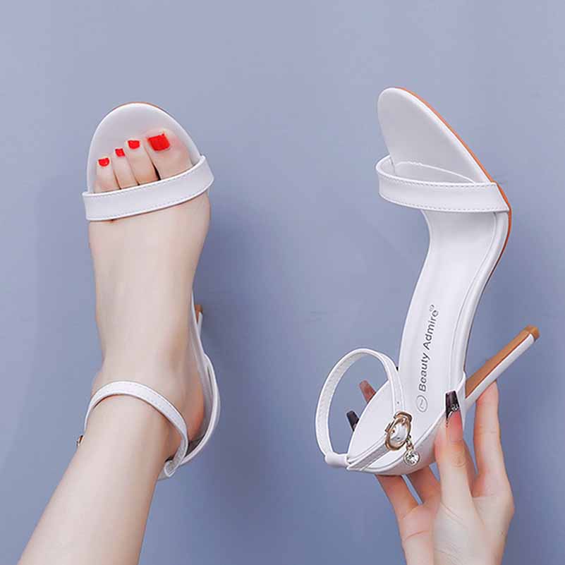 4.13" White Ankle Strap Heels Summer Wedding Dress Heels Prom Shoes