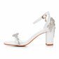 2.95" 3.74" White Crystal Ankle Strap Chunky Heels Summer Wedding Dress Shoes