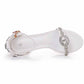 2.95" 3.74" White Crystal Ankle Strap Chunky Heels Summer Wedding Dress Shoes