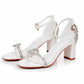 2.95" 3.74" White Crystal Ankle Strap Chunky Heels Summer Wedding Dress Shoes