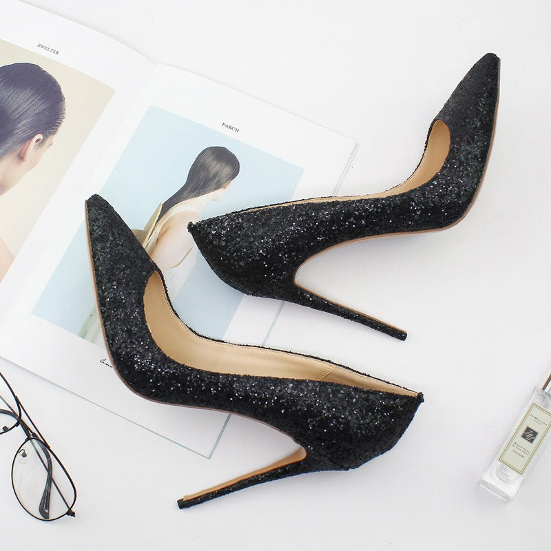 4.72 Inch Point Toe Shiny Glitter Prom Pumps | Women’s High Heel Party Shoes