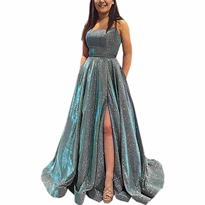 Glitter Prom Dress Long A Line Formal Evening Ball Gowns