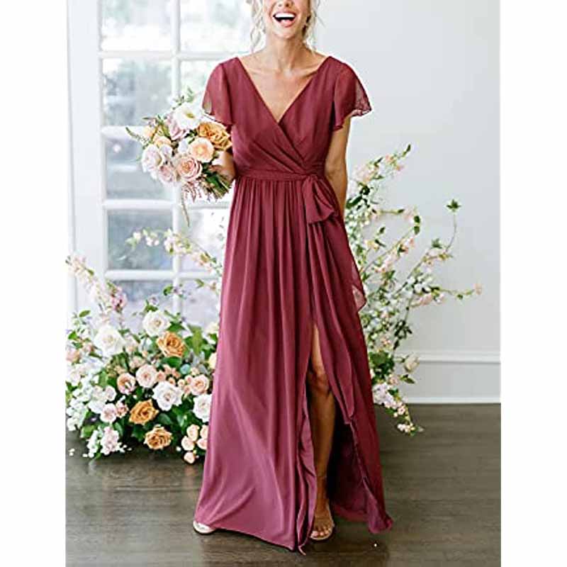 Lace Up  Country Bridesmaid Dresses Lace Chiffon Formal Dresses