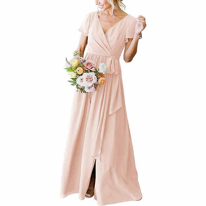 Lace Up  Country Bridesmaid Dresses Lace Chiffon Formal Dresses