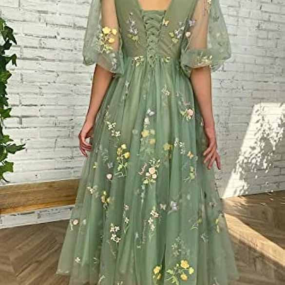 Women's Tulle Prom Dress formal Flower Embroidery Evening Party Gowns
