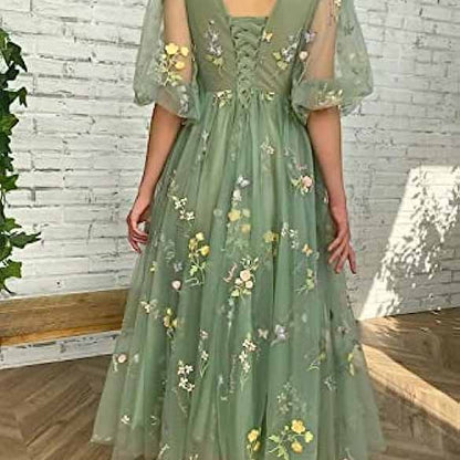 Women's Tulle Prom Dress formal Flower Embroidery Evening Party Gowns