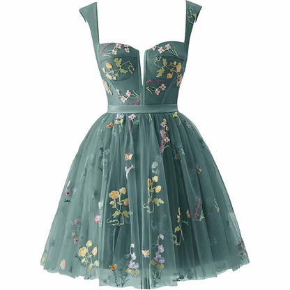 Women's Tulle Prom Dress formal Flower Embroidery Evening Party Gowns