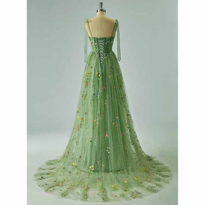 Women's Tulle Prom Dress formal Flower Embroidery Evening Party Gowns