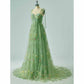 Women's Tulle Prom Dress formal Flower Embroidery Evening Party Gowns