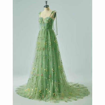 Women's Tulle Prom Dress formal Flower Embroidery Evening Party Gowns