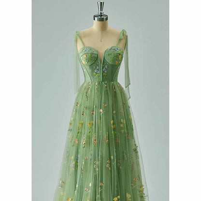 Women's Tulle Prom Dress formal Flower Embroidery Evening Party Gowns