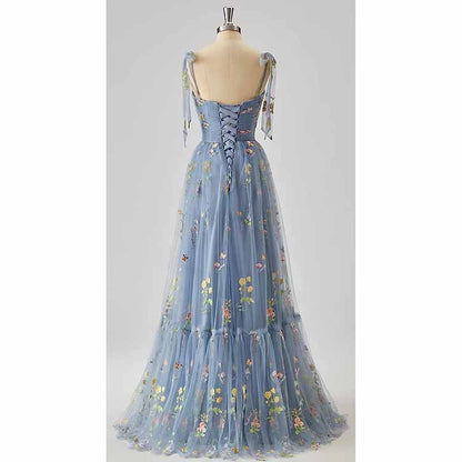 Women's Tulle Prom Dress formal Flower Embroidery Evening Party Gowns