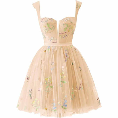 Women's Tulle Prom Dress formal Flower Embroidery Evening Party Gowns