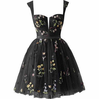 Women's Tulle Prom Dress formal Flower Embroidery Evening Party Gowns