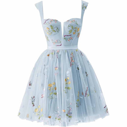 Women's Tulle Prom Dress formal Flower Embroidery Evening Party Gowns