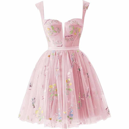 Women's Tulle Prom Dress formal Flower Embroidery Evening Party Gowns