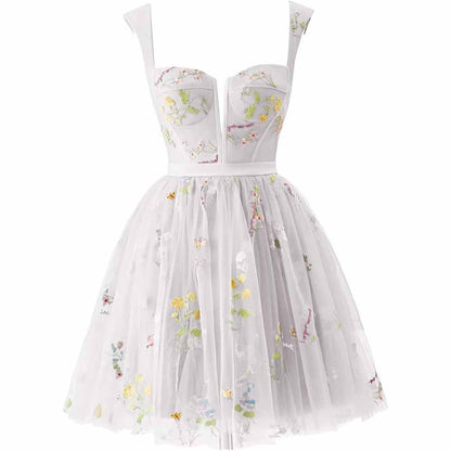 Women's Tulle Prom Dress formal Flower Embroidery Evening Party Gowns