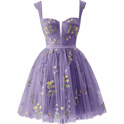 Women's Tulle Prom Dress formal Flower Embroidery Evening Party Gowns