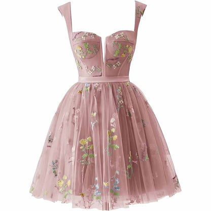 Women's Tulle Prom Dress formal Flower Embroidery Evening Party Gowns