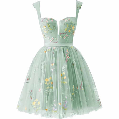 Women's Tulle Prom Dress formal Flower Embroidery Evening Party Gowns