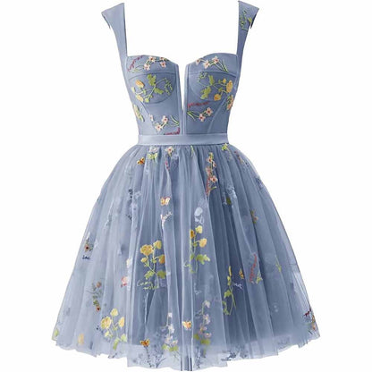 Women's Tulle Prom Dress formal Flower Embroidery Evening Party Gowns