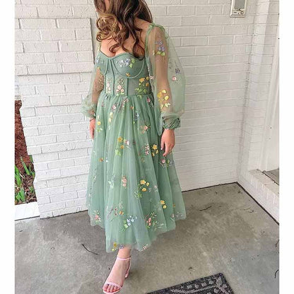 Women's Tulle Prom Dress formal Flower Embroidery Evening Party Gowns