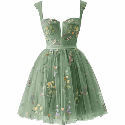 Women's Tulle Prom Dress formal Flower Embroidery Evening Party Gowns