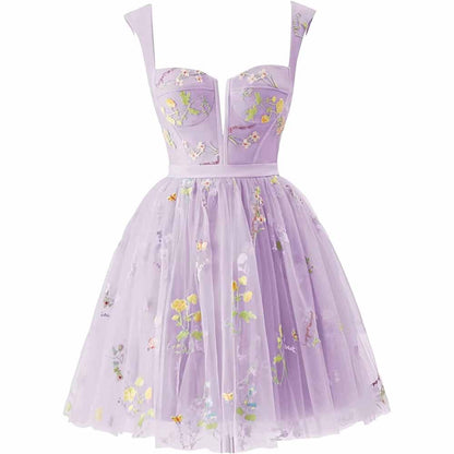 Women's Tulle Prom Dress formal Flower Embroidery Evening Party Gowns