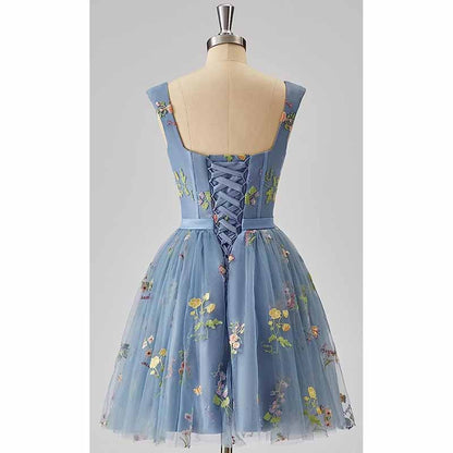 Women's Tulle Prom Dress formal Flower Embroidery Evening Party Gowns